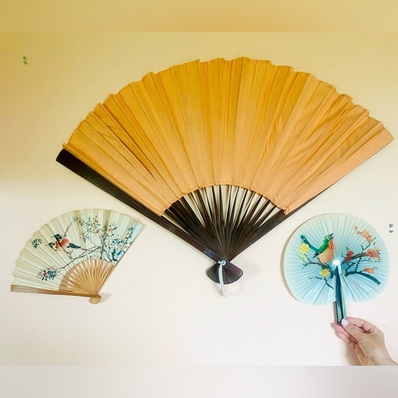 Elegant Tan and Brown Wall Fan Decor. Vintage - Picture 2 of 5